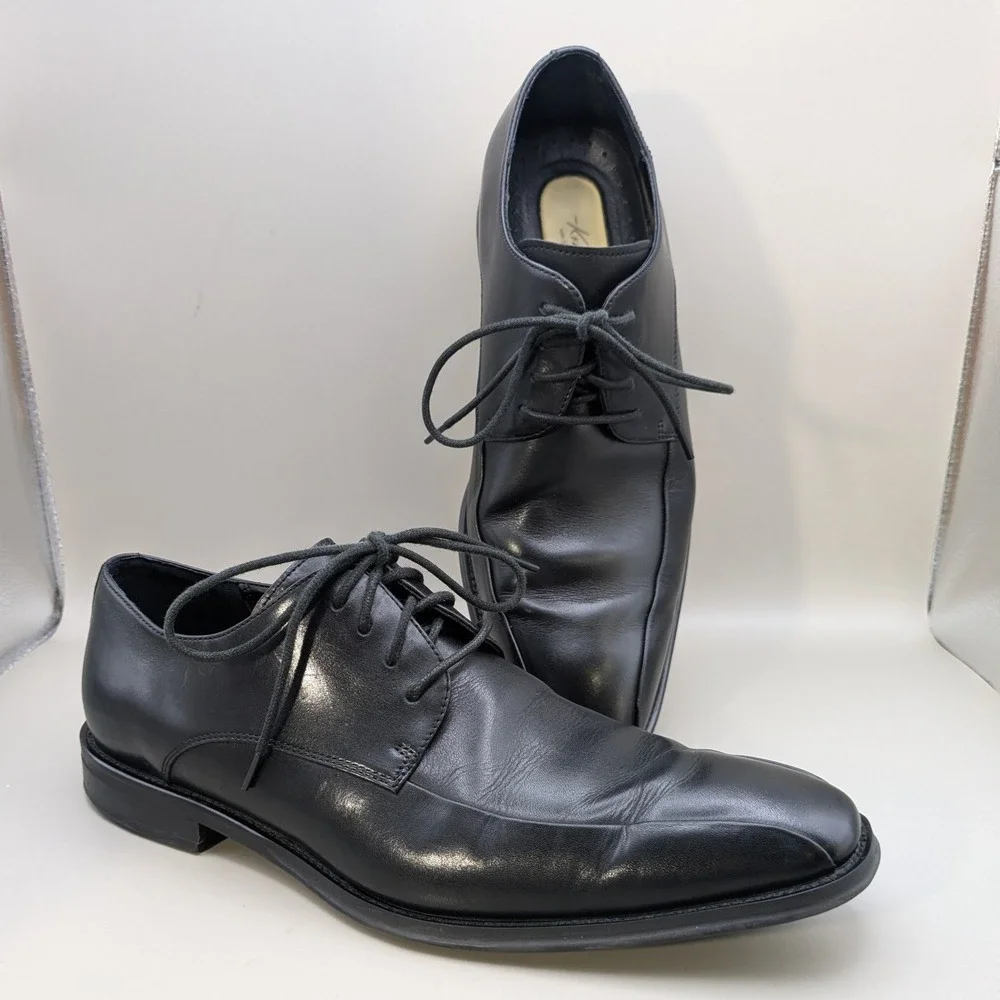 Kenneth Cole Fan-cy That Mens Black Leather Bicycle Toe Derby Dress Shoes 9.5 M